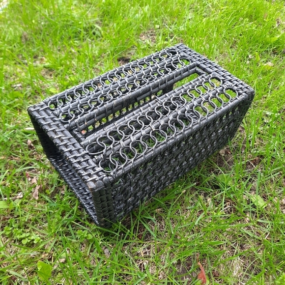 Vintage black boho woven wicker tissue box holder - Picture 2 of 7